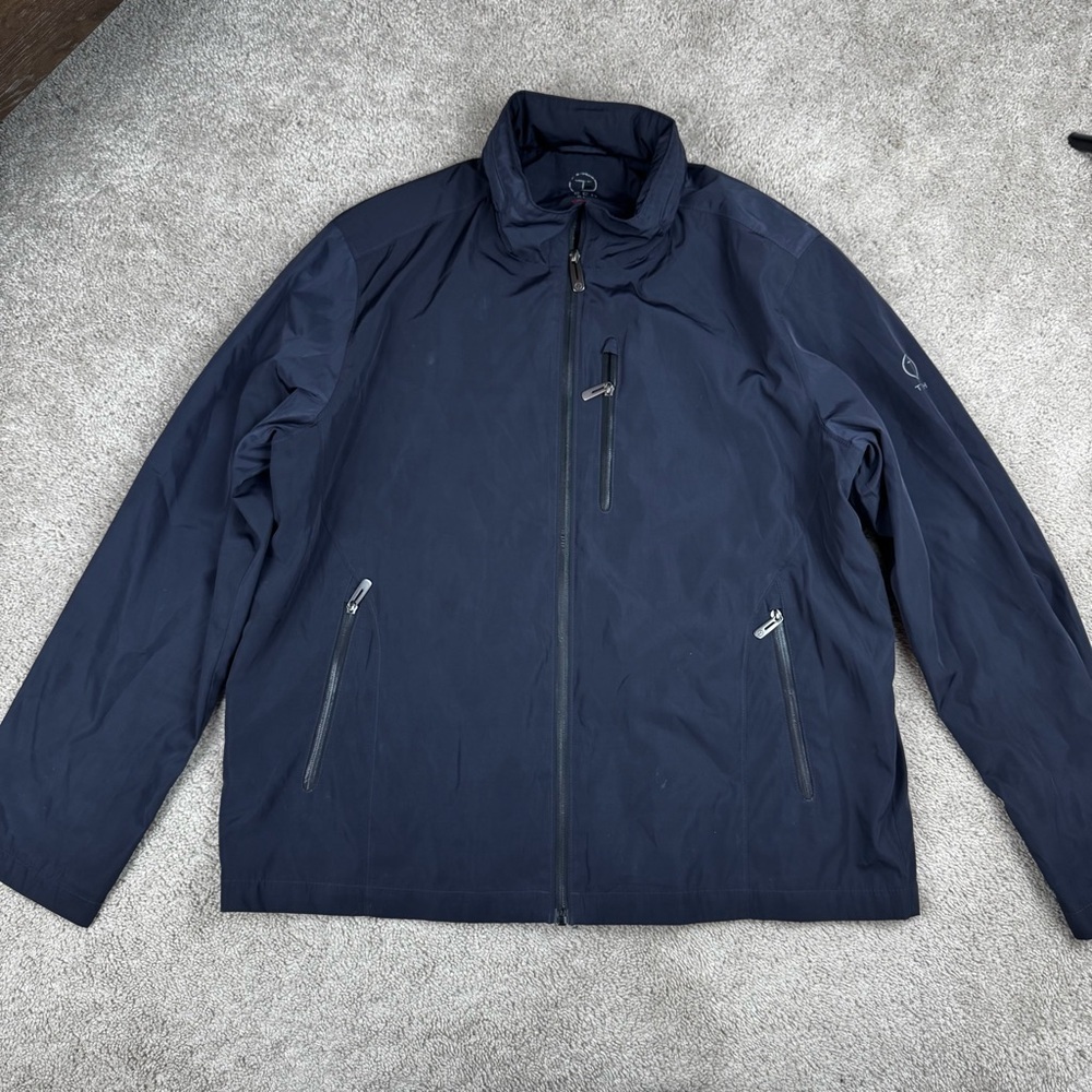 T Tech by Tumi Mens Navy Full‎ Zip Hooded Packable Jacket Windbreaker Sz L